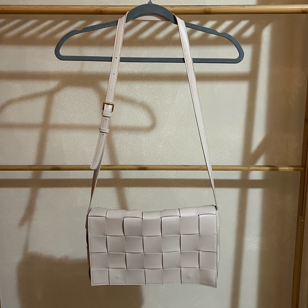 Leather Woven Light Pink Purse with Adjustable Strap